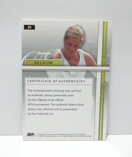 Kim Clijsters 2007 Ace Autentica Match Worn Jersey Card - Foto 2 di 2