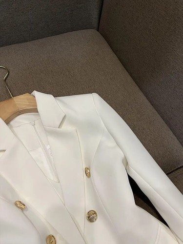 New Autumn 2025 White Dress Suit Irregular Tank Dress Blazer Coat Two Piece Set - Photo 13 sur 23