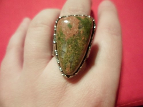Unakite Fancy Shaped Solitaire Ring in Stainless Steel-Size 8-50.00 Carats - Picture 2 of 7