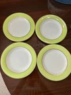 Vintage Pyrex Lime Green Gold & White 8” Salad Dessert Plate Set of 4 Excellent!