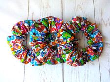 Fabric Hair Scrunchies Ponytail Holder Messy Bun Floral Handmade Gift Set/3