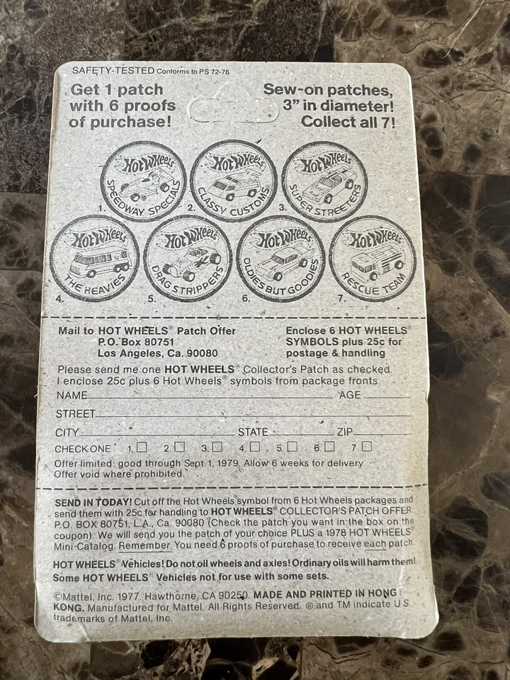 Tarjeta de parche Hot Wheels 1977 sin usar, en caja, Spoiler Sport “Classy Customs” ventana trasera dividida Foto 2 de 3