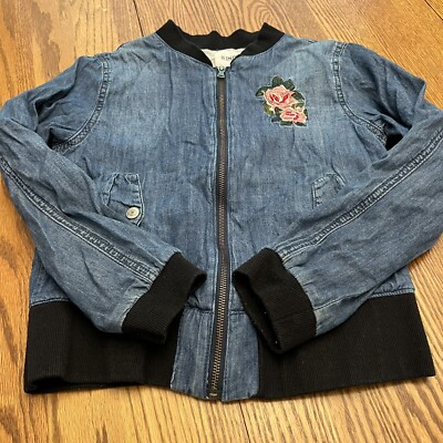 Hudson Girls Lined Jean Jacket With Embroidered Rose Size XL