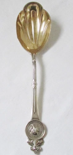 ANTIQUE STERLING GORHAM "MEDALLION" BERRY SERVING FLUTED SPOON 8 7/8" GW 84gm