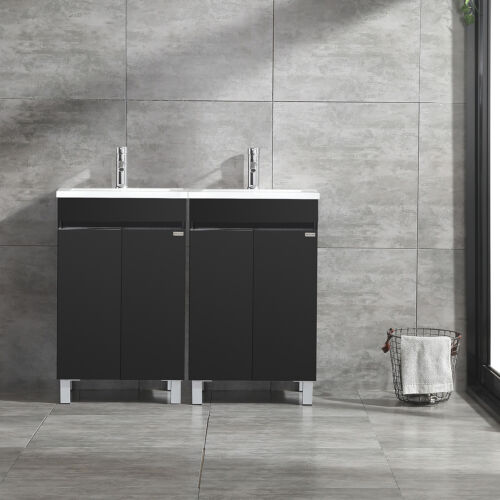 40"/48" Bathroom Vanity Double Sink Cabinet with Faucet & Drain Set White/Black - Picture 9 of 23
