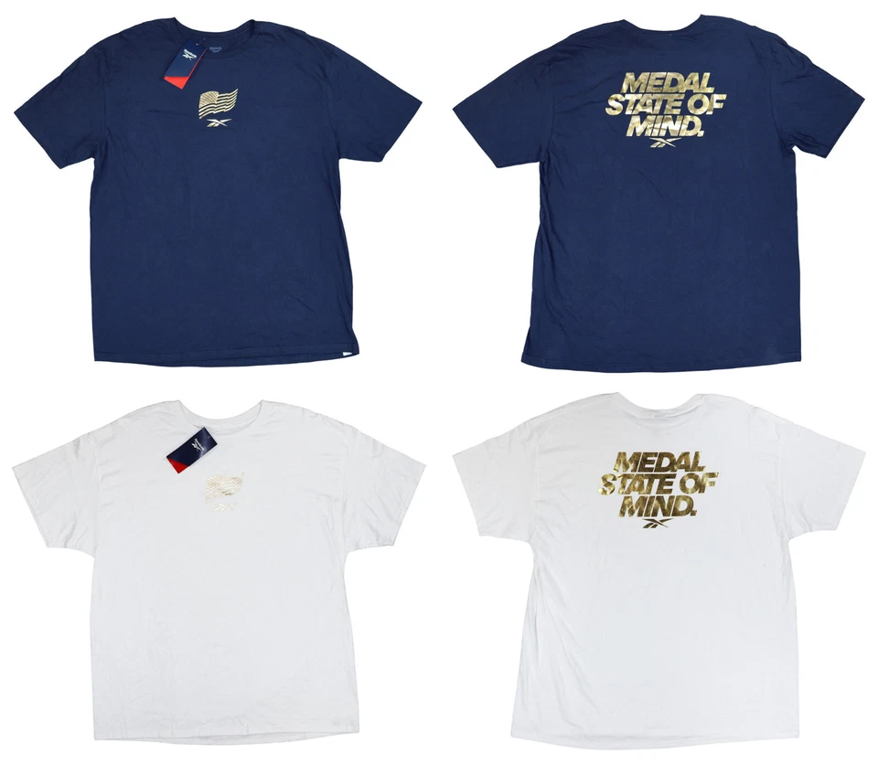 Camiseta deportiva Reebok USA Medal State of Mind gráfica cuello redondo para hombre nueva con etiquetas