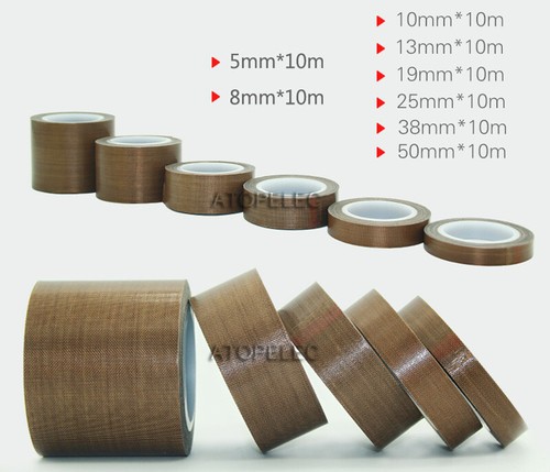 1pc 10mm Width 10M PTFE Adhesive Tape Heat-Resistant 300℃ Sealing Machine 0.13mm - Picture 2 of 3