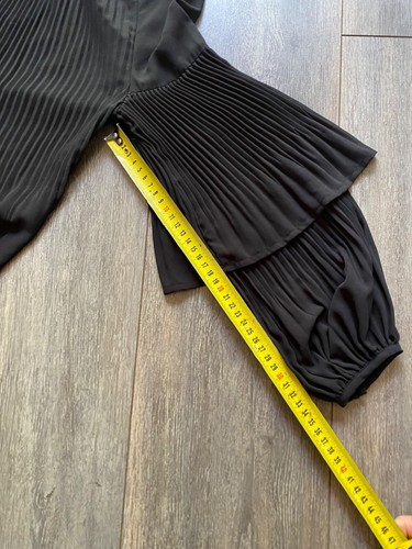 River island blouse swing pleated plisse long sleeve frill chiffon black uk 12 - Picture 4 of 24
