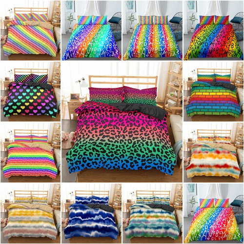 Colorful Stripes Doona Duvet Cover Set Quilt Pillowcase Single Double Queen King - Bild 1 von 36