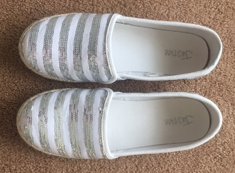 ZAPATOS PLANOS NIÑAS JUSTICIA TALLA 6 LENTEJUELAS PLATEADAS ¡¡BASTANTE EXCELENTE ESTADO!!! Foto 4 de 4