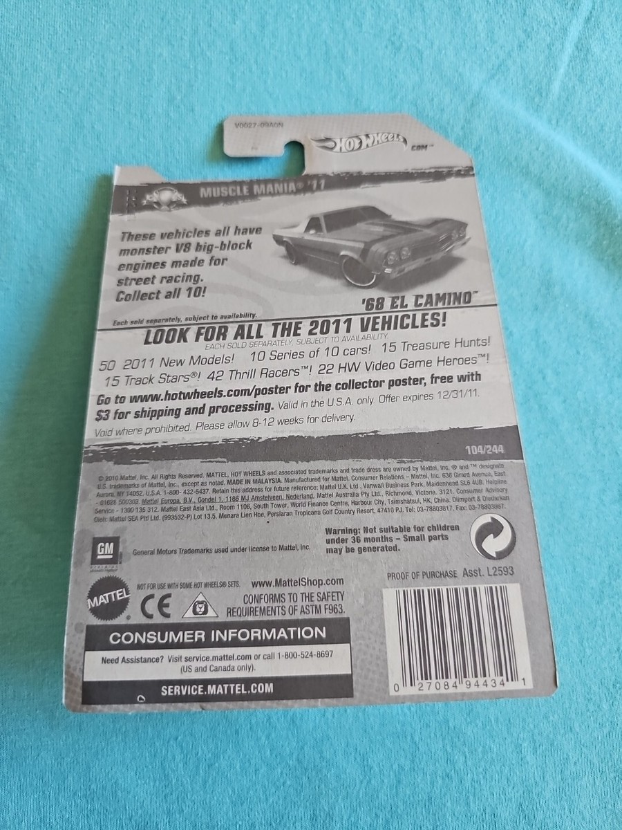 2011 Hot Wheels '68 CHEVY EL CAMINO Orange 104/244 GREAT CARD