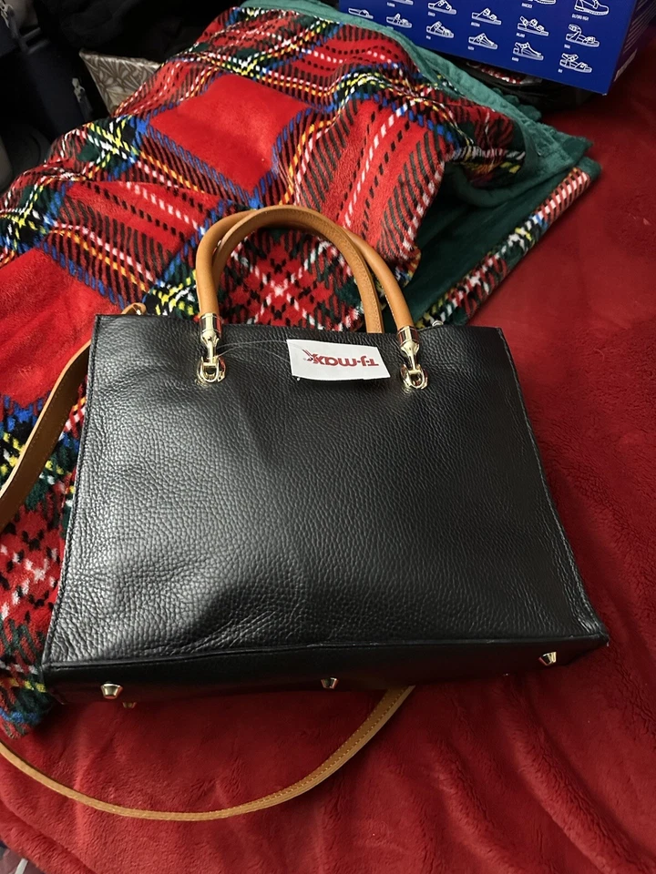 Bolso Bandolera Valentina Italia Cuero Negro Multi Compartimento Marrón Asas Foto 2 de 4