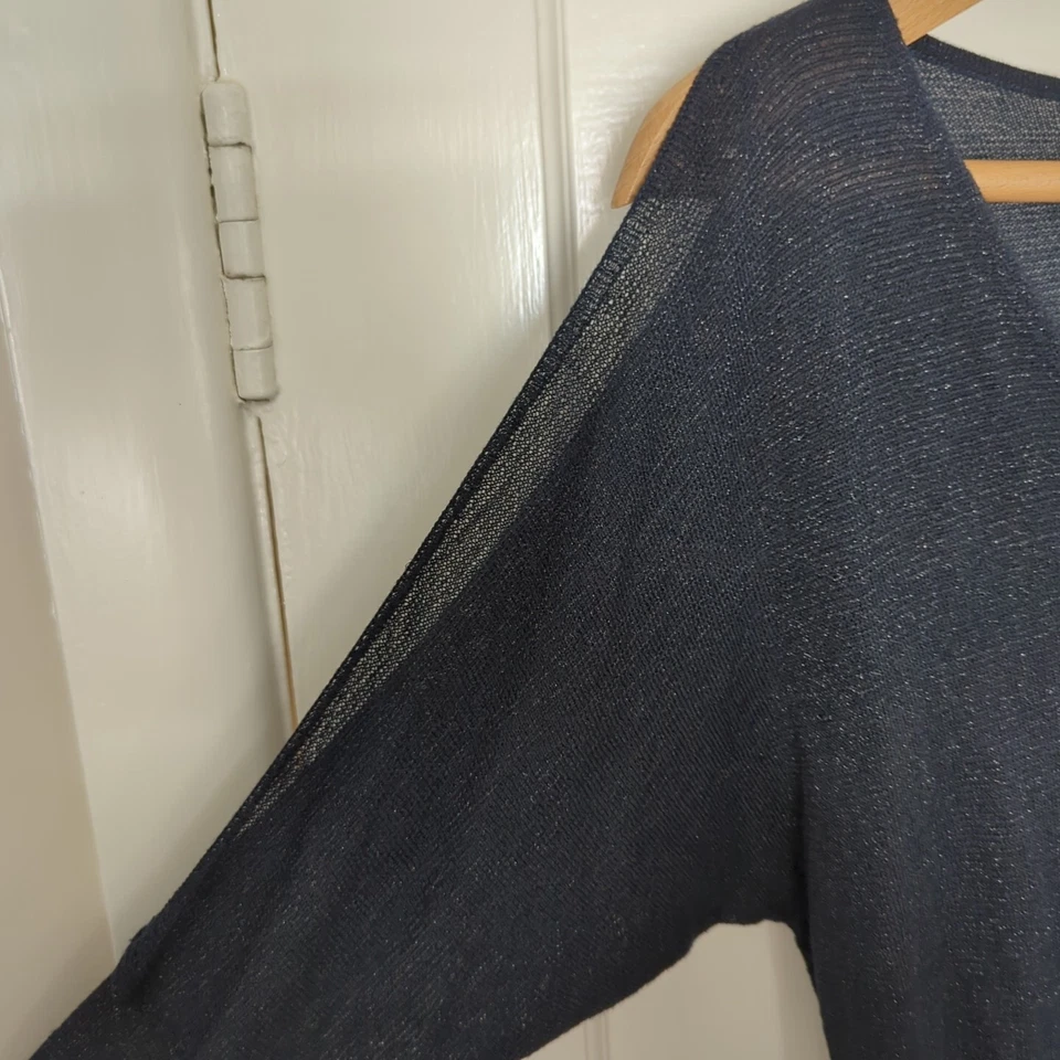 Next UK 6 Navy Blue Cold Shoulder Jumper Sparkly Metallised Yarn BNWT - Image 4 of 4