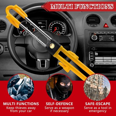 Car Steering Wheel Lock Adjustable Length Clamp Double Hook Locks Universal B2R8