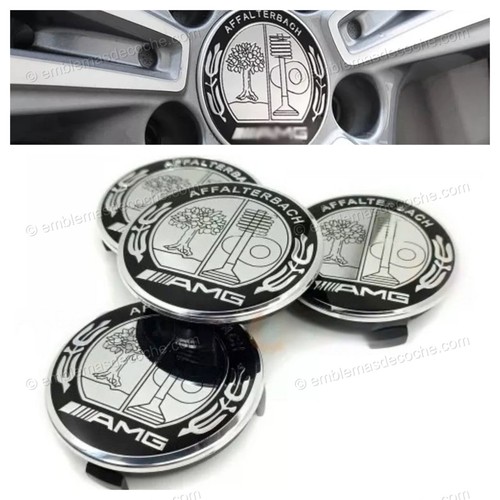 4 x Tapabujes centros de rueda llanta AMG para Mercedes Benz 75mm - Picture 1 of 4
