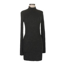 AllSaints Esme Shimmer LS Dress Black Gold Metallic Mock Neck Bodycon Mini NWT M