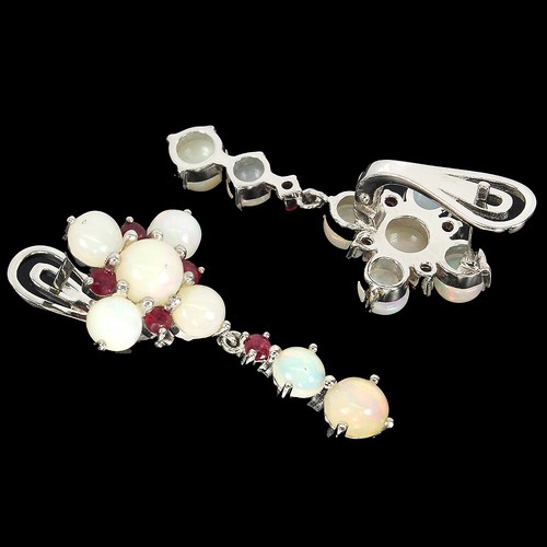 925 Sterling Silver Earrings Round Fire Opal 6mm Ruby Gemstone Jewelry - Picture 3 of 10