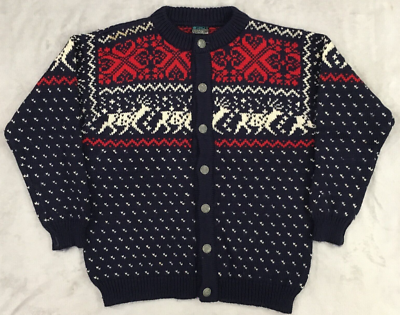 Dale Of Norway mens vintage Navy Red Elk Wool Sweater Cardigan