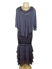 Elegant Womens Sleeveless Lace & Chiffon Maxi Dress With Ruffled Hem Size S
