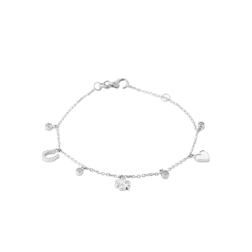 Bracelet En Argent 925/000 Rhodié Avec Pendentif Carré - Amazonite & Zirconium - Neuf
