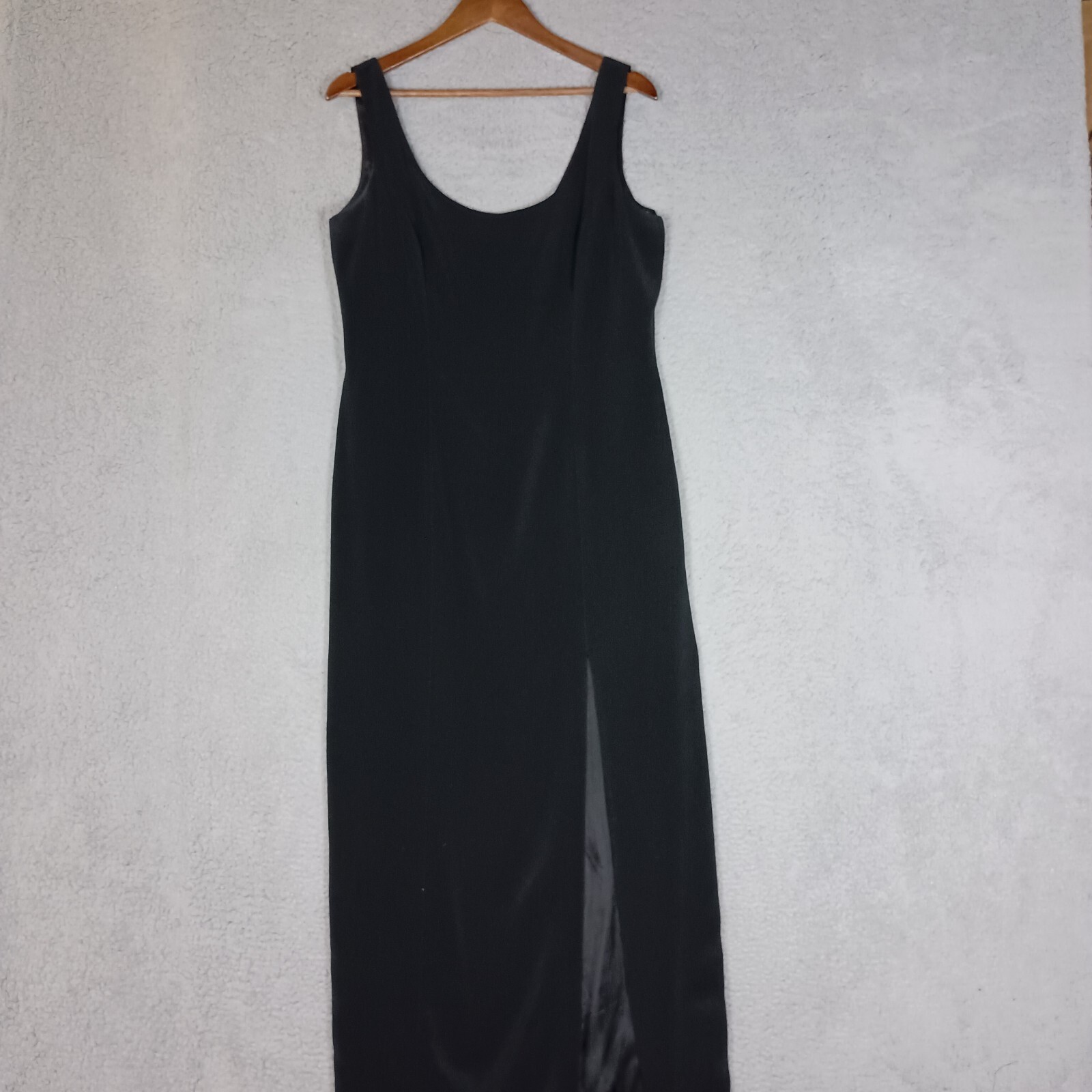 Oleg Cassini Black Tie Maxi Dress Womens 14 Black Sleeveless Front Slit Cocktail