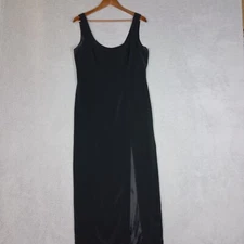 Oleg Cassini Black Tie Maxi Dress Womens 14 Black Sleeveless Front Slit Cocktail