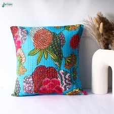 PILLOW CASE KANTHA WORK FLORAL ETHNIC THROW DECOR ART INDIAN CUSHION COVER
