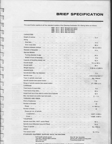 LATHE INSTRUCTION & PARTS MANUAL FITS Clausing-Colchester 15 X 30 & 15 X 48 - Picture 6 of 10