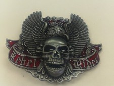 REBEL RIDE SKULL HEAD WITH EAGLE BELT BUCKLE PEWTER FINISH approx size 3" by 3"