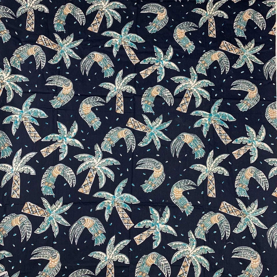 Alexander Henry Cotton Fabric 1.5 yds Teal Palm Trees and Toucan Birds on Black - Image 2 of 4