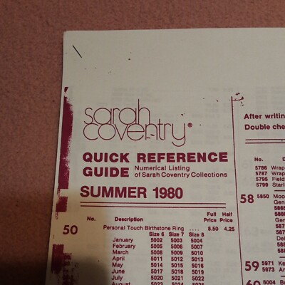  PRINTED COPY OF SUMMER 1980  ''QUICK REFERENCE GUIDES ''  SARAH BOOK 2 PAGES 