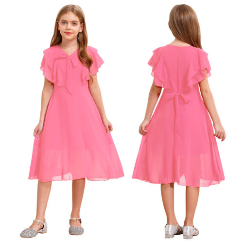 Mädchen Outfits Lässig Kleider Maxi Kostüm Strand Kurzarm Lockiger Saum A-Linie - Bild 31 von 47