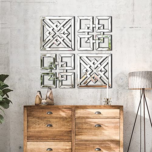 2 Pack Silver Mirrored Square Wall-Mounted Mirrors Modern Glam Accent Decor - Picture 7 of 8