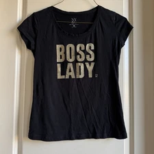 New York And Company Womans Tee Size Small Black With Gold Embellishments Y2K