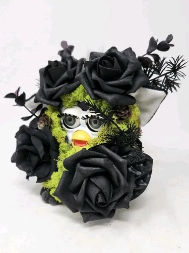 OOAK Original Furby Vintage Gothic Floral Black Rose Moss Non Verbal  