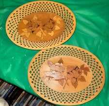 Set Of 2 Romanian Wood Lattice Platters With Roses