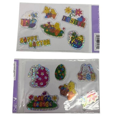 Easter Holographic Prism Sticker Sheets Lot Bunnies Chicks Eggs 4 Sheets