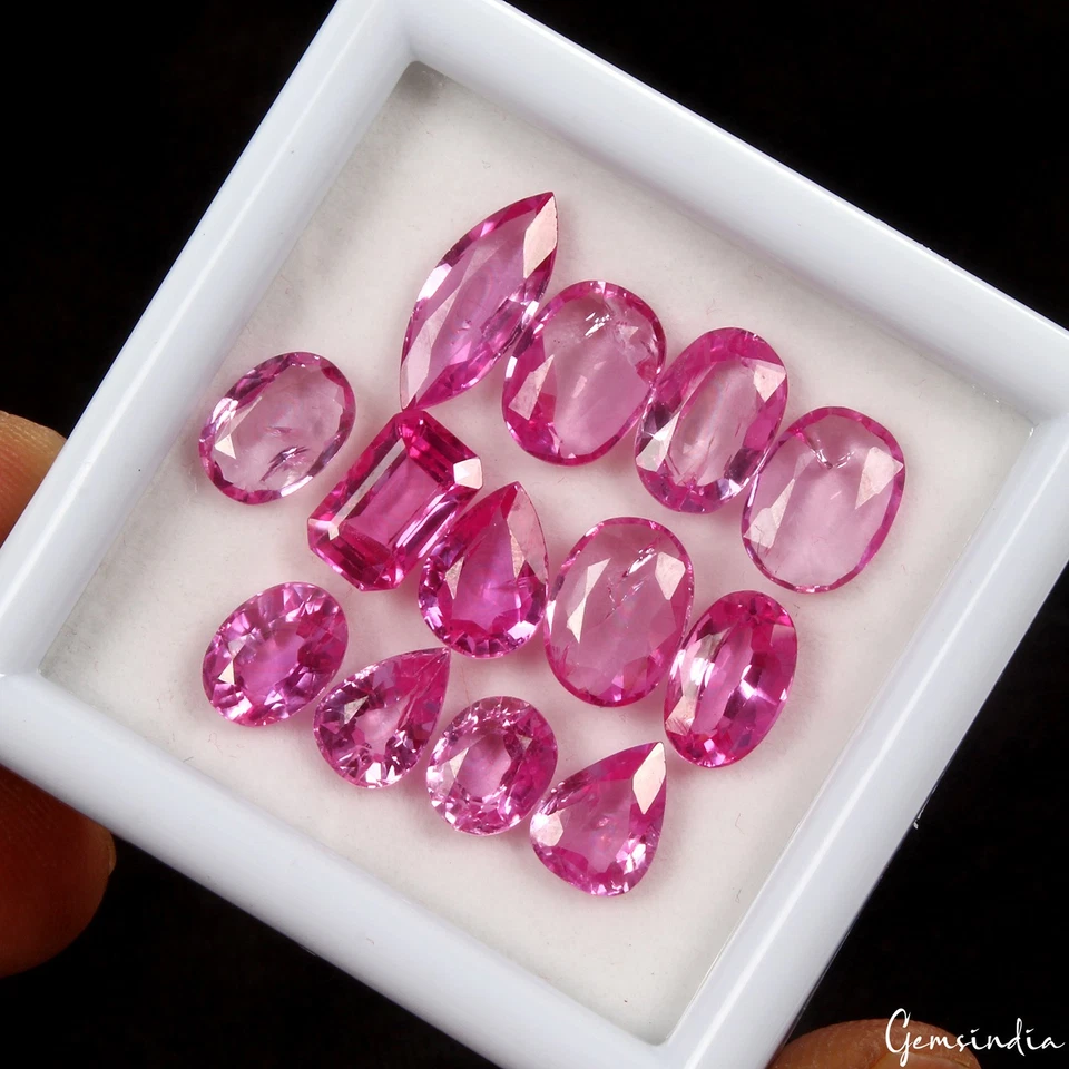 13 Pcs Beautiful Hydro Pink Ruby Mix Faceted Cut Loose Gems For Jewelry~35.10 Ct - Image 4 of 4