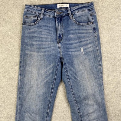 Risen Jeans Jeans Womens 7/28 (27x26) Blue High Rise Straight Distressed Raw Hem