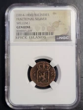 (1814–1836) N.E. Indies Fractional Stuiver – Willem I – “Spice Islands” NGC