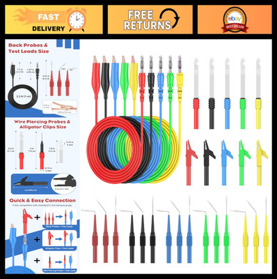 30 Pcs Back Probe Kit - Banana Plug to Alligator Clip Test Leads for Multimeter,