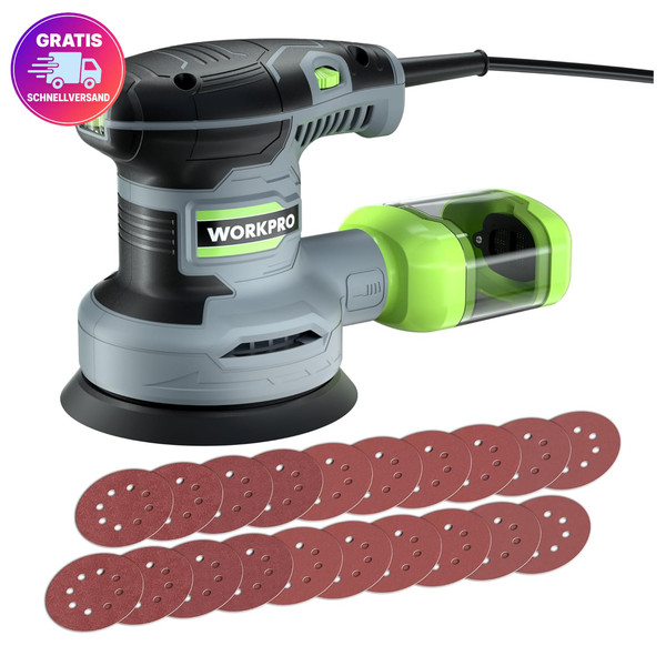 Workpro Exzenterschleifer 125Mm 300W Schleifmaschine Absaugung 20 Schleifpapier-image