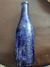 1880S TALL COBALT 'MARCHAND'S PEROXIDE OF HYDROGEN' BOTTLE NEW YORK NY USA 8"