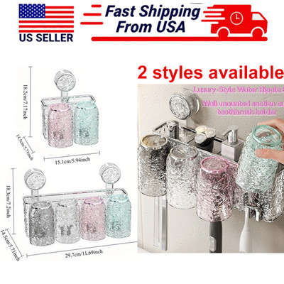 Multifunctional Wall Mount Toothbrush Holder Rack Organizer Brush Hang With Cup