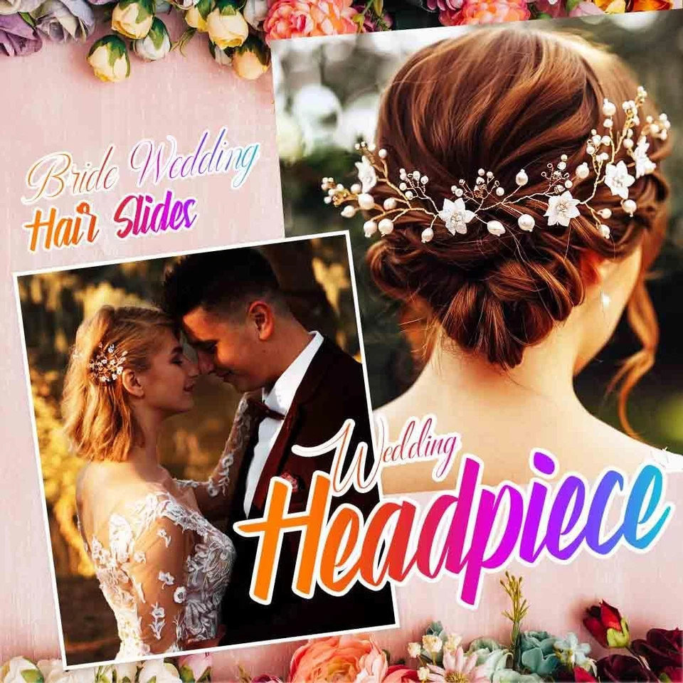 - Accessori per Capelli Da Sposa Con Fiori in Argento, Con Cristalli E Perle, Vi - Immagine 4 di 4