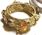 Miriam Haskell Filigree Bracelet Goldtone Flowers & Leaves -Amber Stones