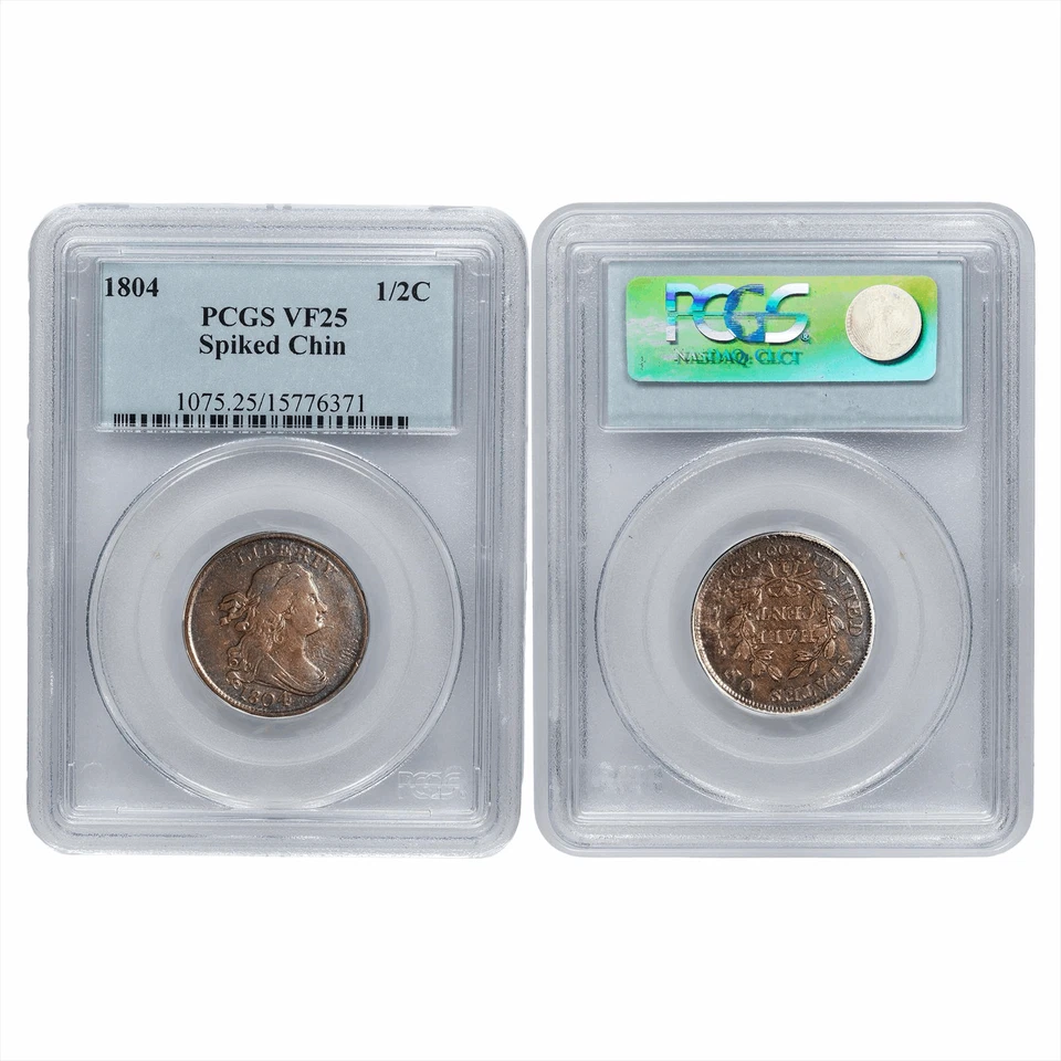 Medio centavo busto drapeado barbilla con púas 1804 1/2C graduación profesional en muy buen estado 25 Foto 3 de 3