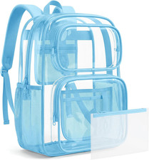 Clear Backpack Set 17" Heavy Duty PVC Bookbag for School Transparent Backpack