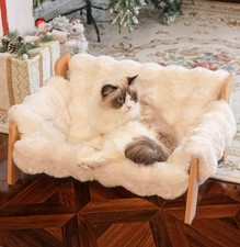 Elevated Cat Couch Bed for Indoor Cats, Wooden Cat Sofa with Removable Washab...