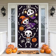 Giant Halloween Door Cover 71x35 Inch, Hanging Front Door Banner with Ribbon, Fe